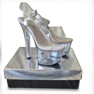 Elle Clear Platform Stiletto Sandals Heels Sz 8